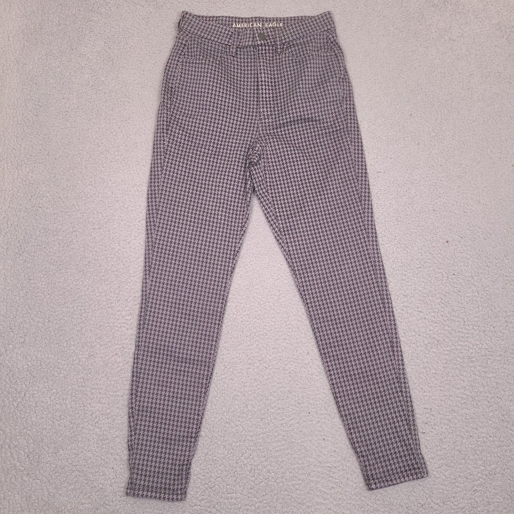 American Eagle Jegging Pants Womens 6 Gray Curvy Super Hi Rise Houndstooth 27x28